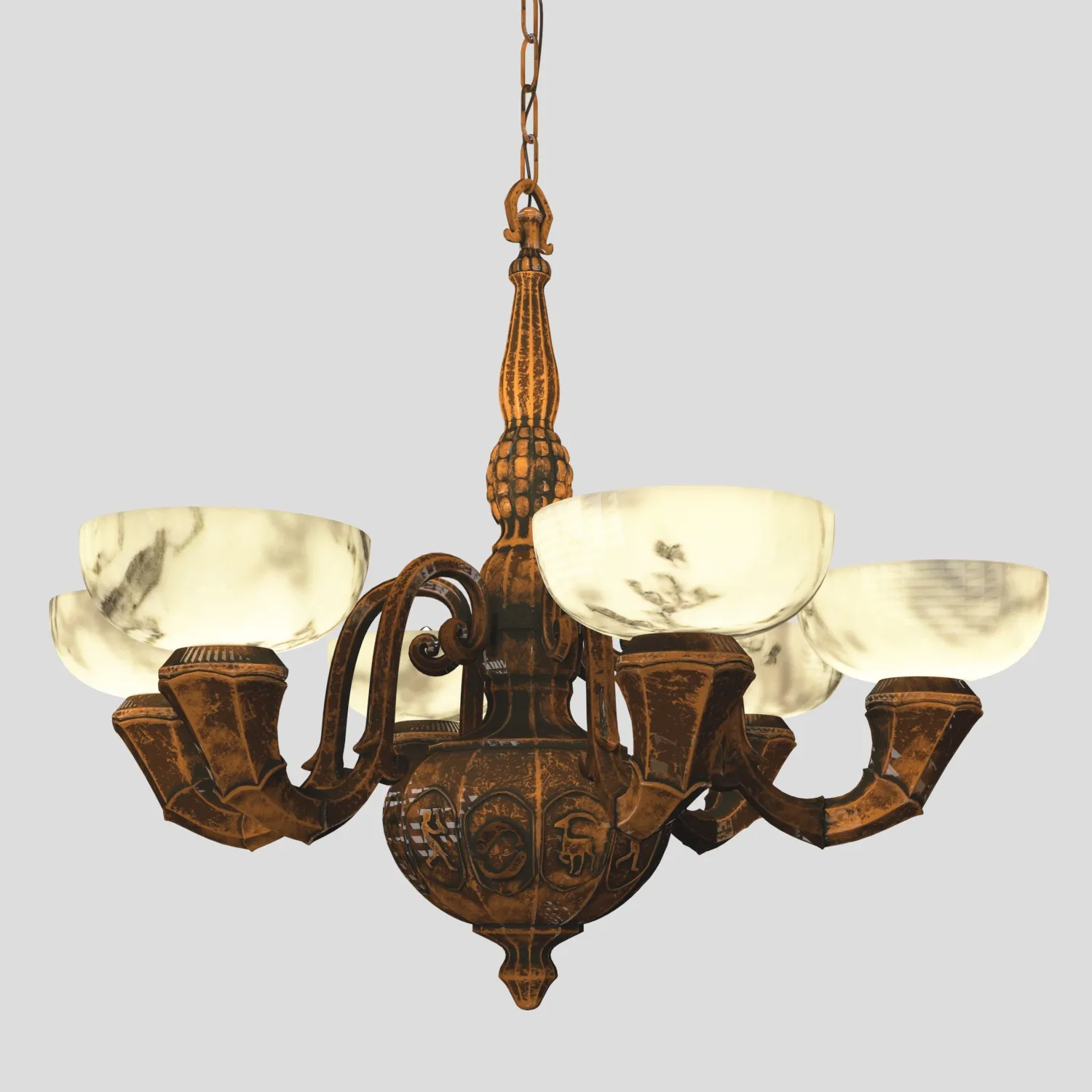 Arts and Crafts Antique 6 Light Copper Chandelier PBR 3D Model_04